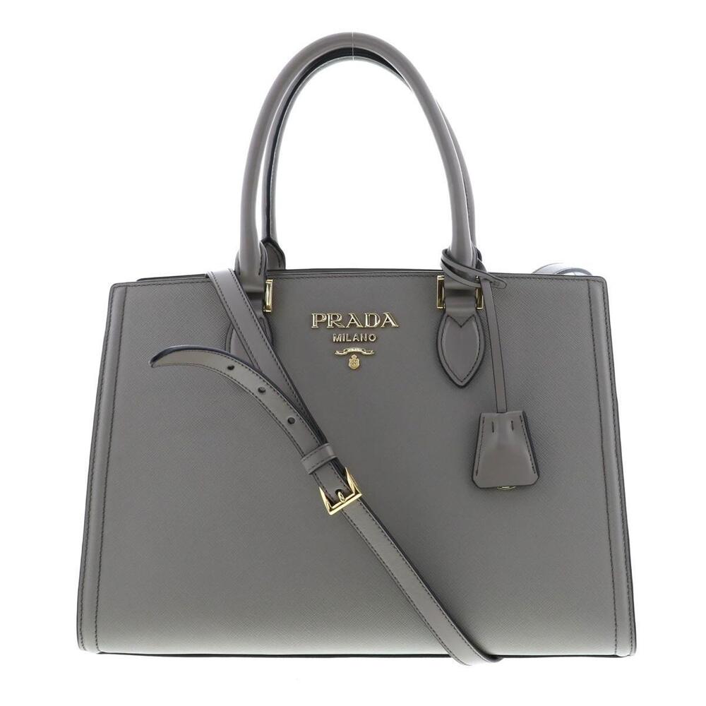 Prada Argilla Gray Saffiano Lux Leather Satchel Handbag